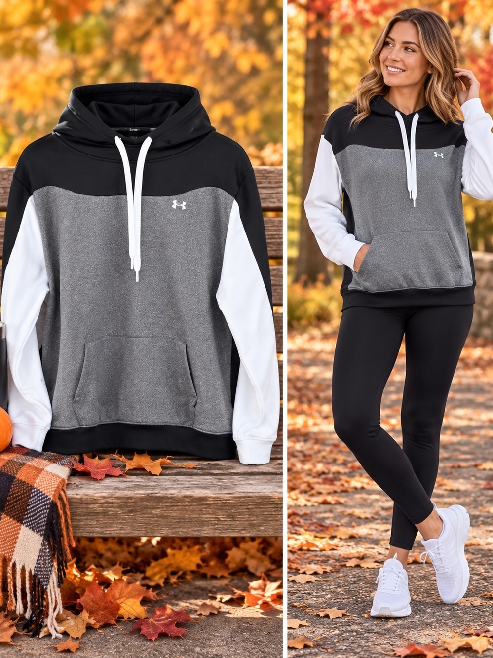 Under Armour Women's Black, Gray & White Colorblock Hooded Pullover Size 1X